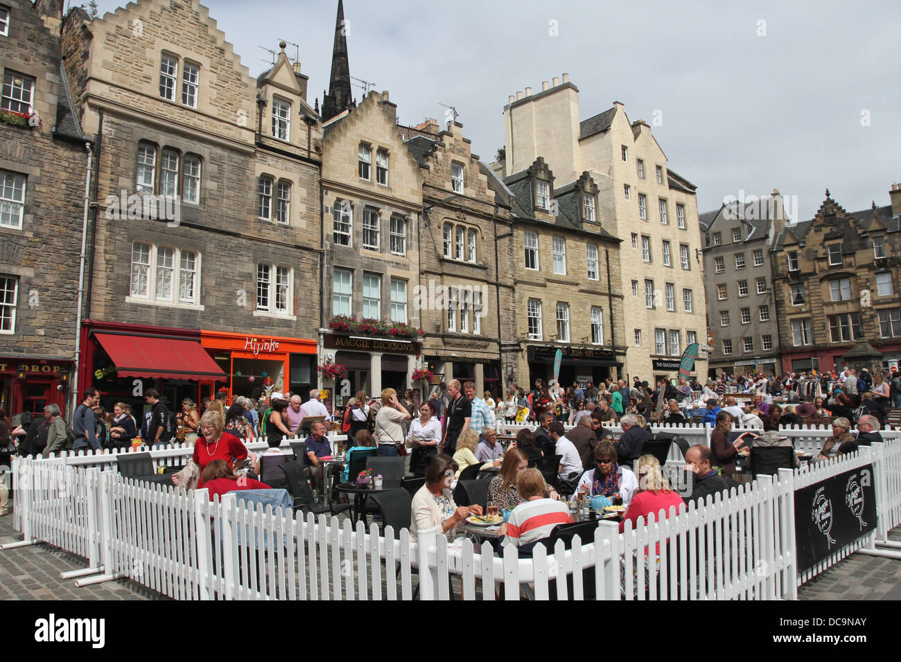 Outdoor seating Grassmarket Edinburgh Scotland August 2013 Stock Photo