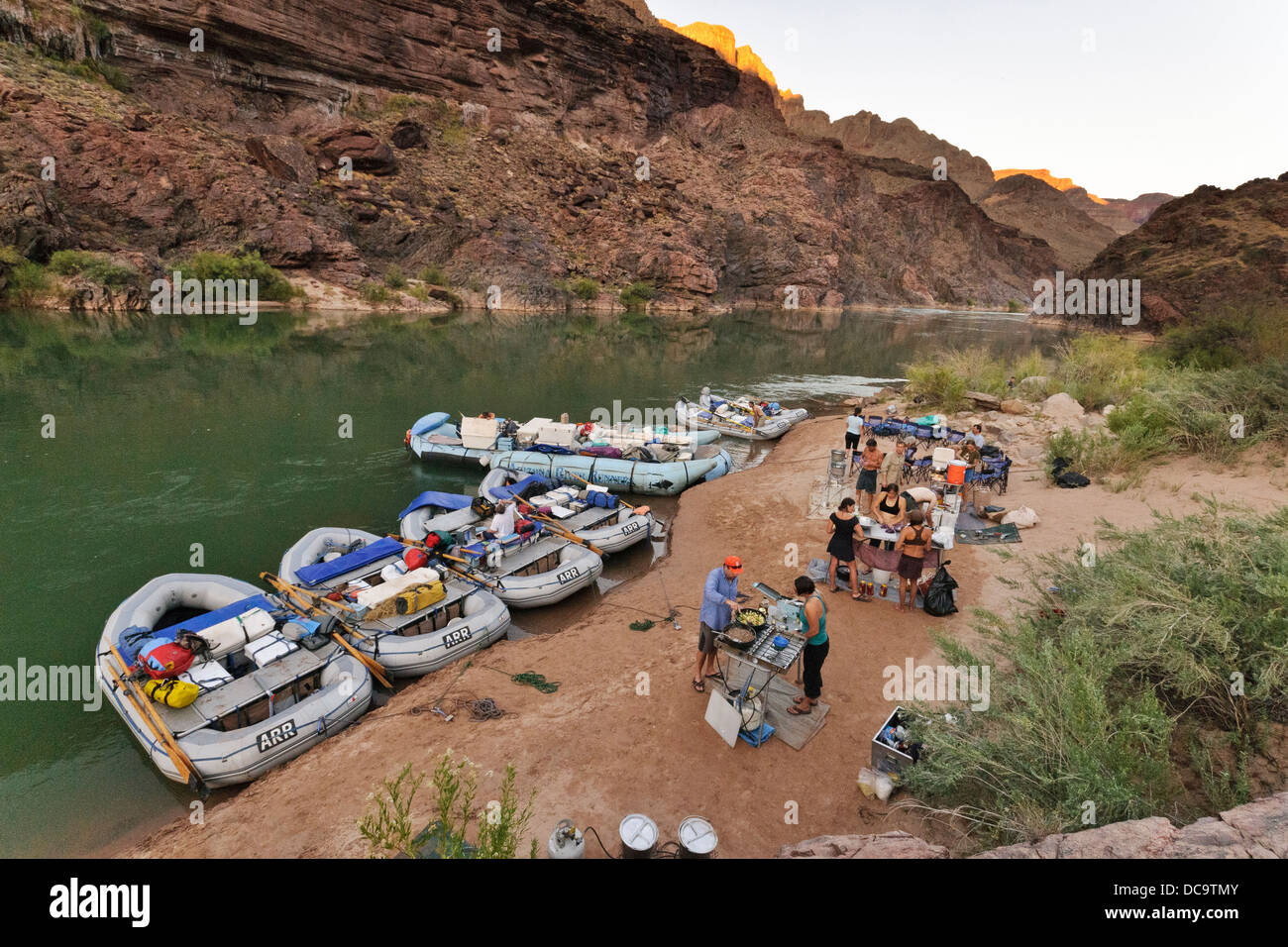 Grand Canyon National Park, Arizona, USA. Cooking dinner at camp on the ...
