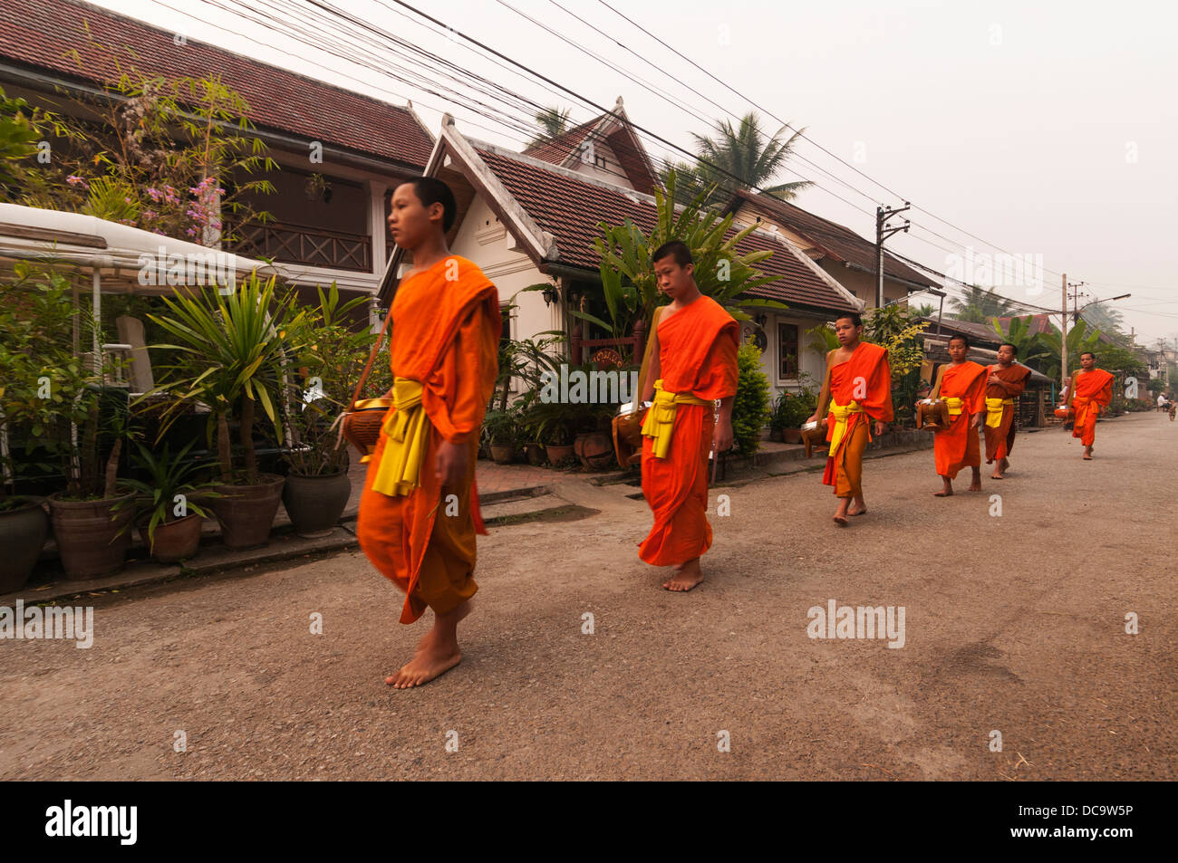 Elk209-1265 Laos, Luang Prabang, monks collecting food alms Stock Photo