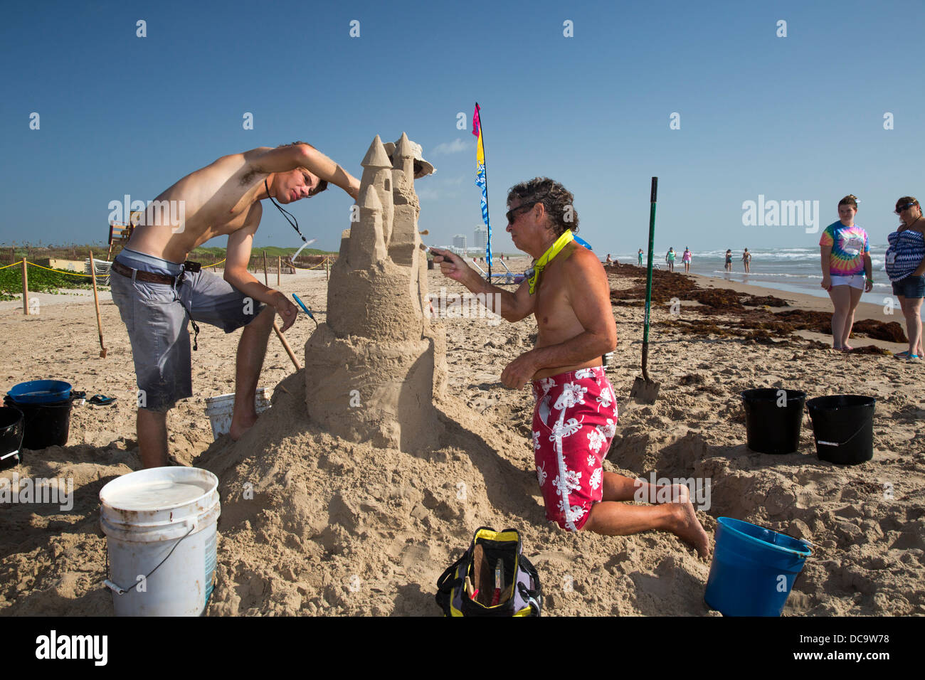 Sand Castle Competition on Texas Beach Stock Photo Alamy