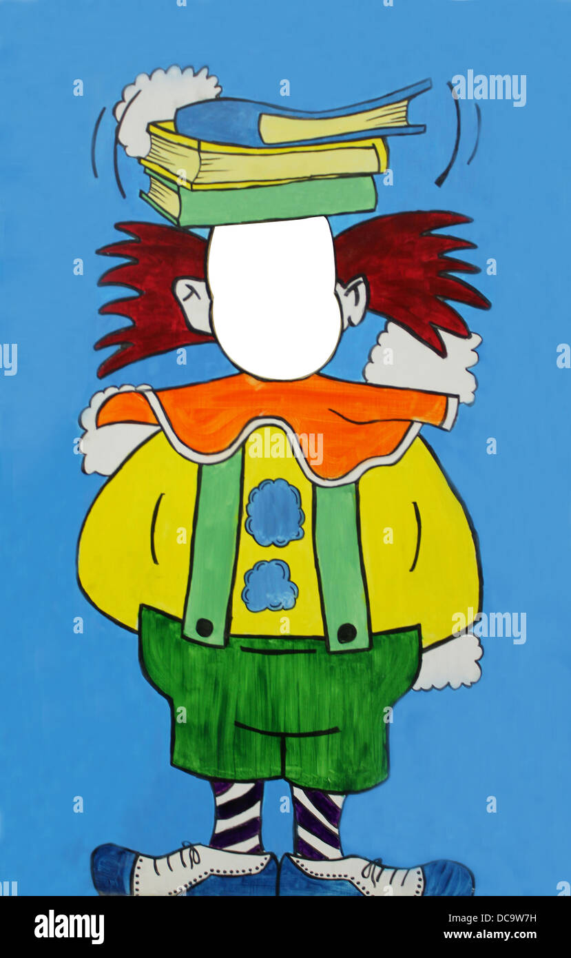 Painting of cutout circus clown with white copy space for you to add face in. Original artwork. Stock Photo