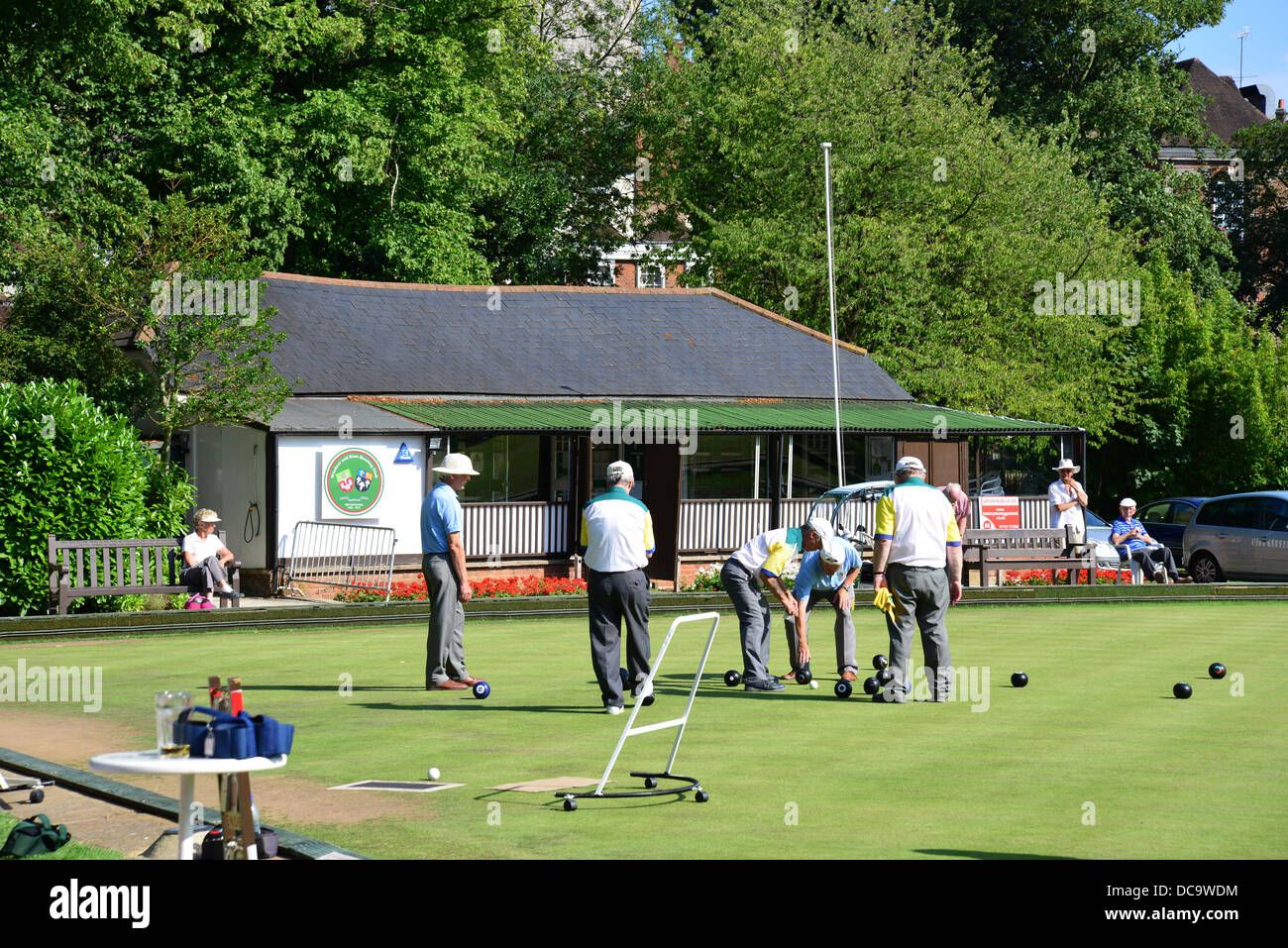 Lawn bowls match at Windsor and Eton Bowling Club, The Goswells, Windsor, Berkshire, England, United Kingdom Stock Photo