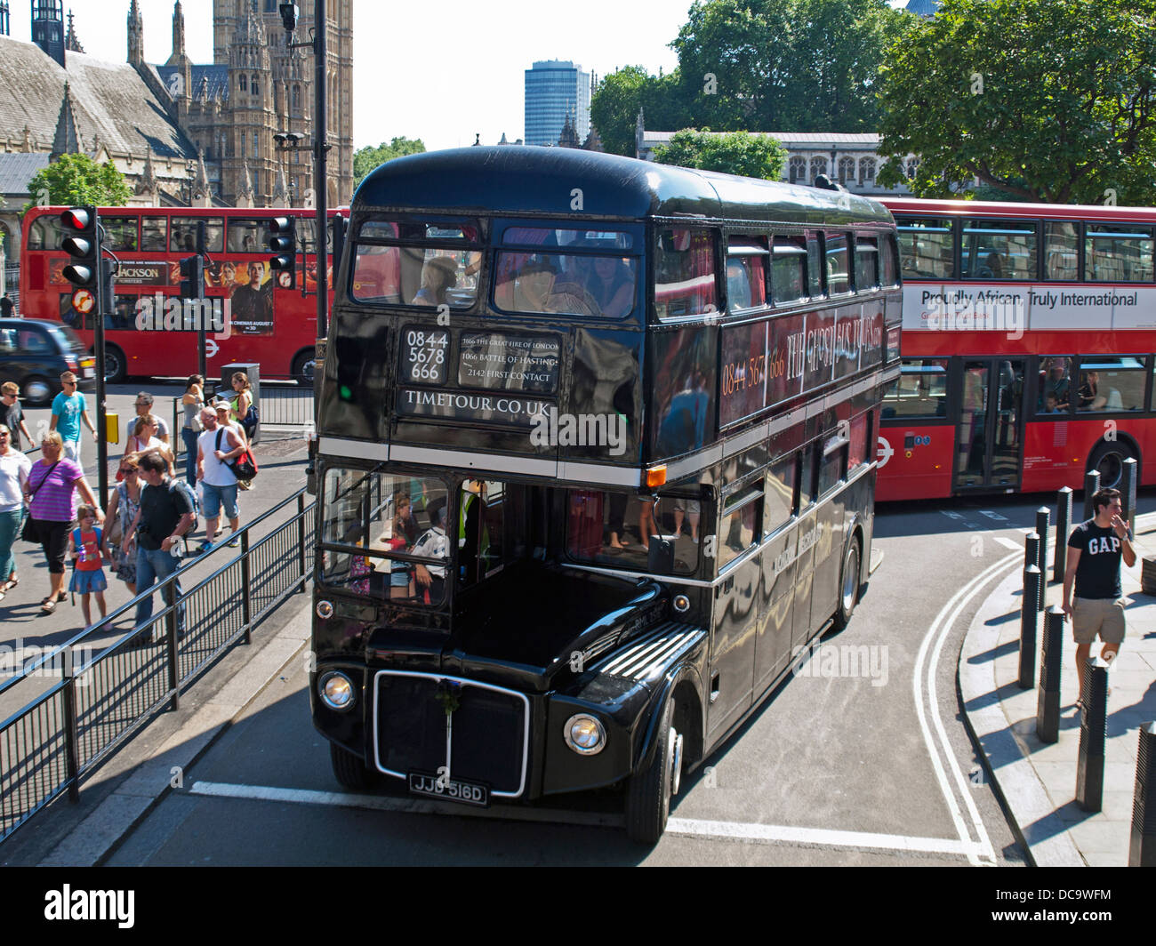 The Ghost Bus Tours Routemaster bus on Parliament Street near Whitehall, City of Westminster Stock Photo
