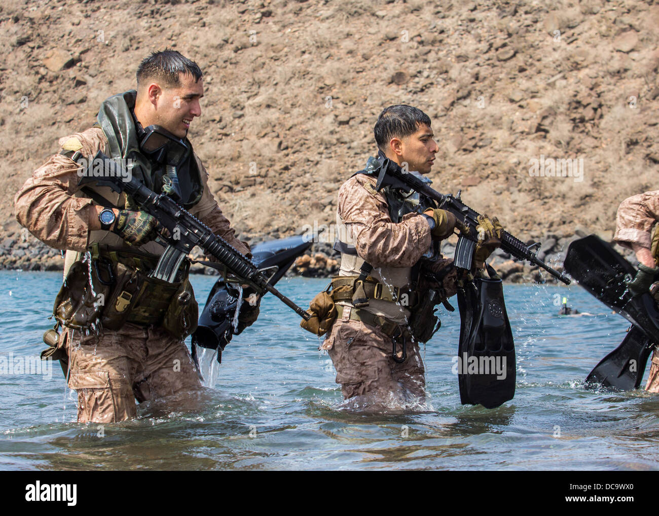 US Marines Maritime Raid Force commandos conduct an amphibious assault