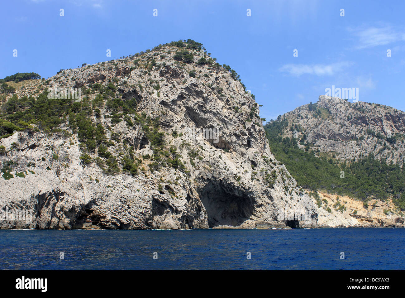 Sea cave on rocky coastline, Majorca, Balearic Islands, Spain. Stock Photo