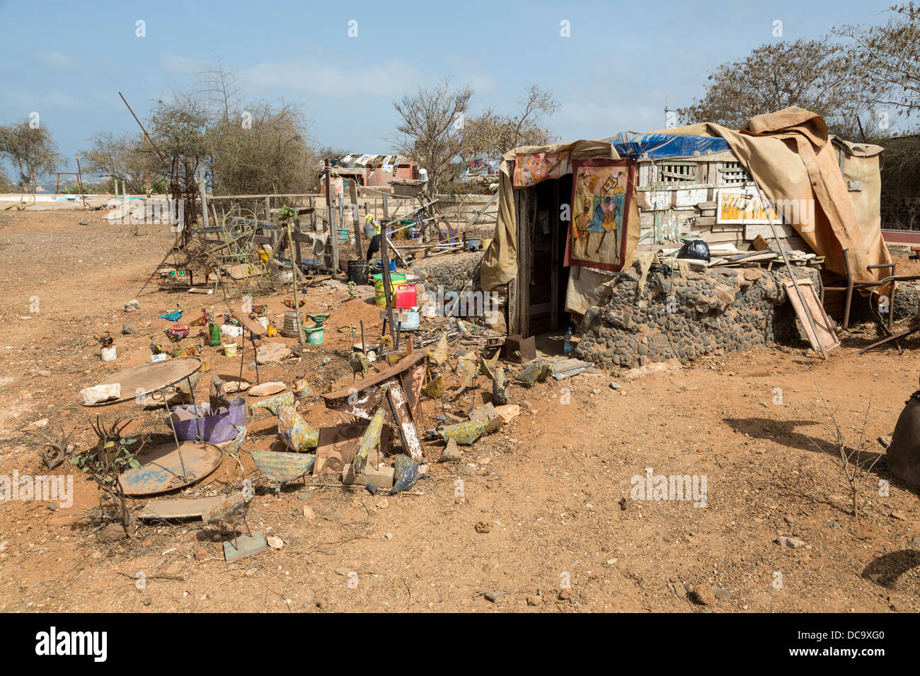 House of Artist Amadou Dieng, who builds his creations from found objects and scavenged components. Goree Island, Senegal. Stock Photo