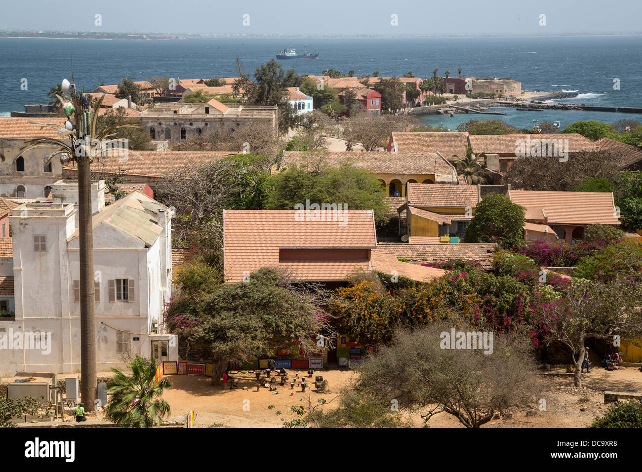 View of Goree Island, Senegal, from a Higher Point on the Island. Dakar in the distance. Stock Photo