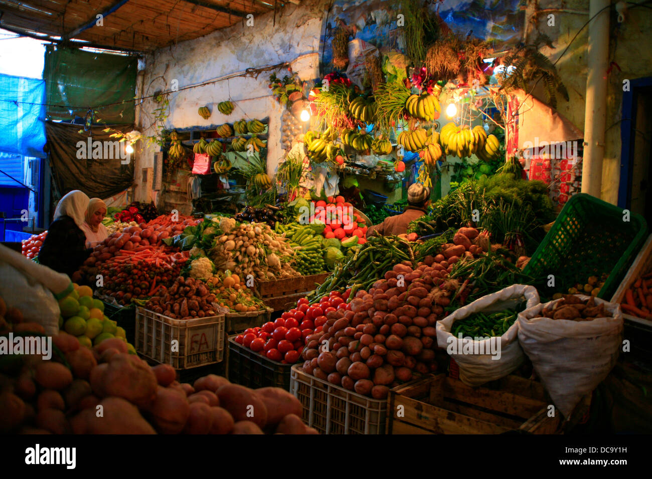 Marrakech fruit and vegetable stall in Market. Stock Photo