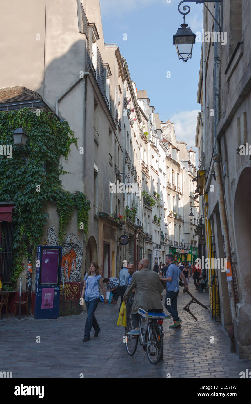 Street in the Marais district, Paris Stock Photo