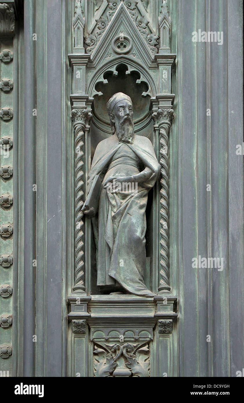 A prophet, detail of the bronze main portal of the cathedral Santa Maria del Fiore of Florence, Italy. Stock Photo
