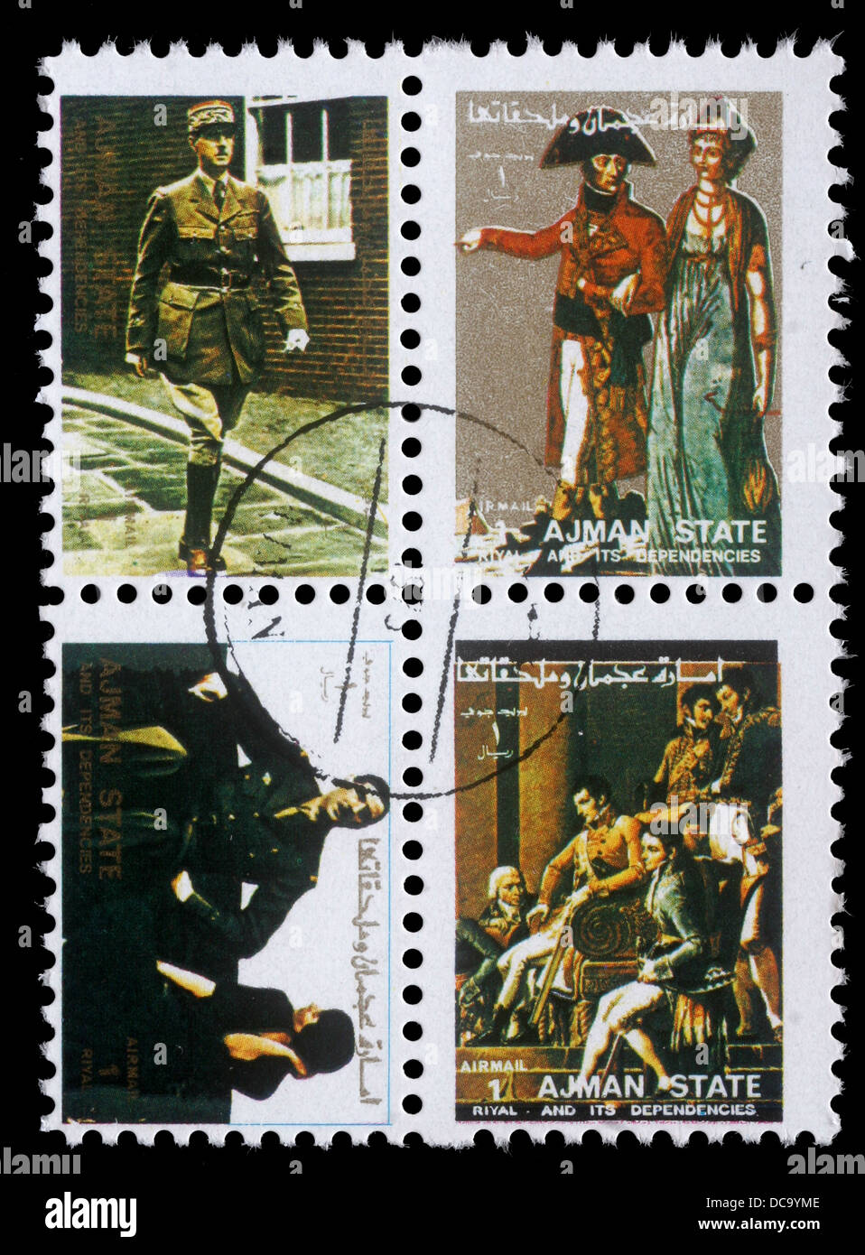 Collection of stamps printed in Ajman showing pictures of a famous mens ...