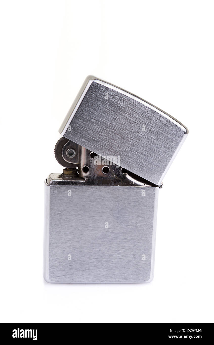 Silver metal zippo lighter isolated on white Stock Photo