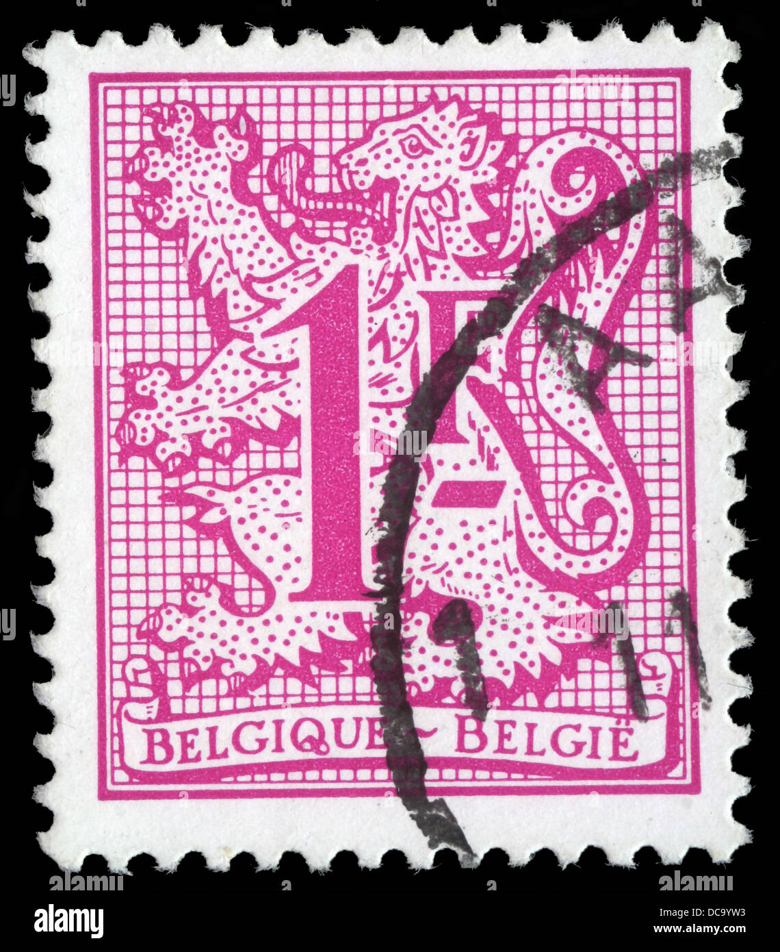BELGIUM-1951:A stamp printed in BELGIUM shows The coat of arms of the Kingdom of Belgium bears a lion, called the Belgian Lion Stock Photo