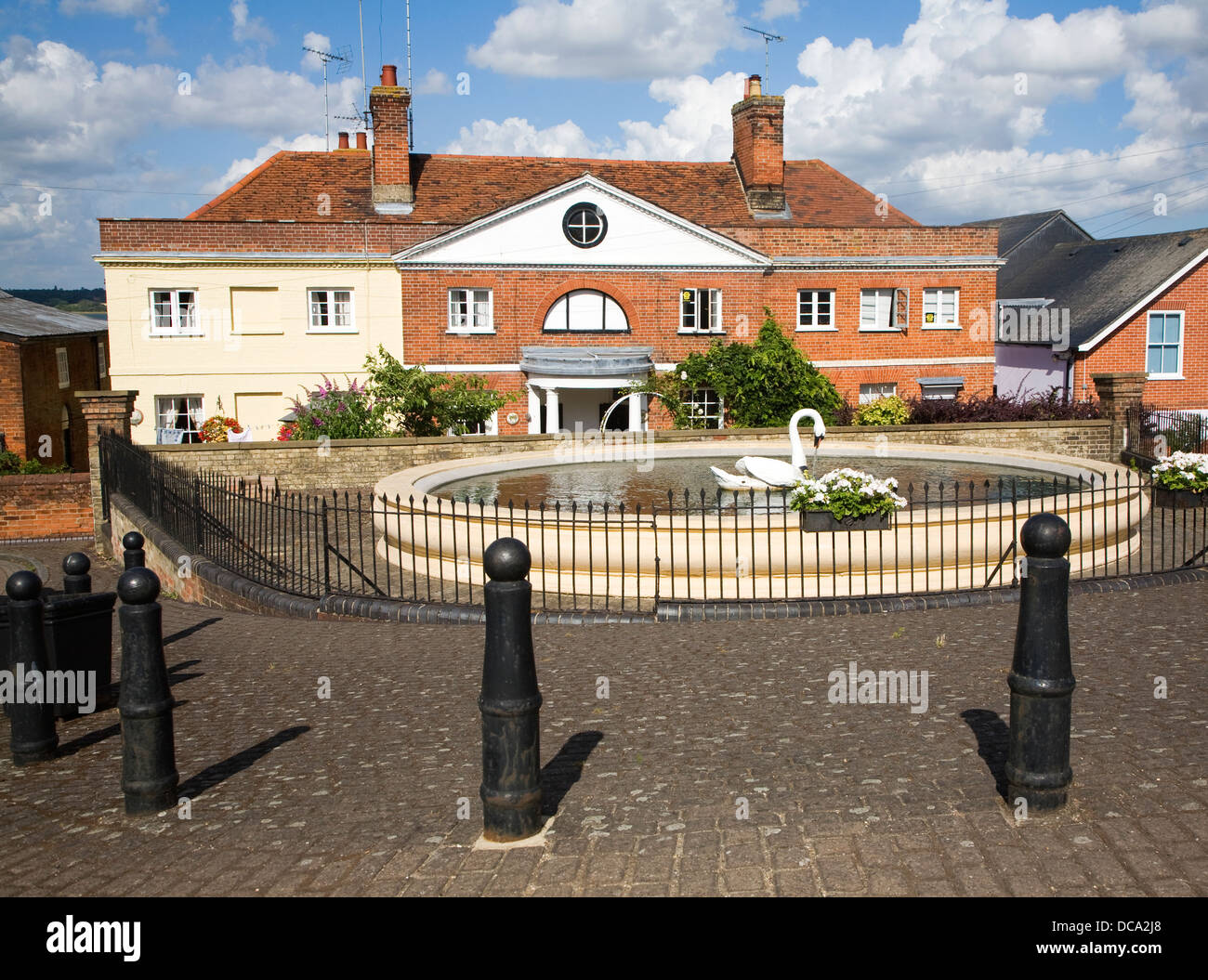 Historic buildings swan fountain Mistley Essex England Stock Photo Alamy