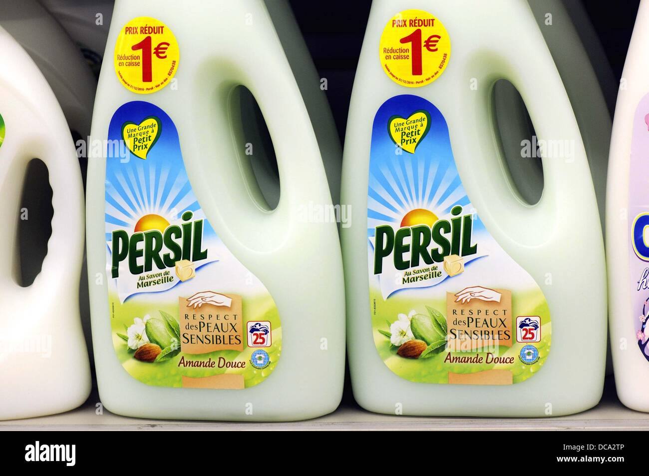 Liquid laundry detergent in a supermarket, France Stock Photo - Alamy