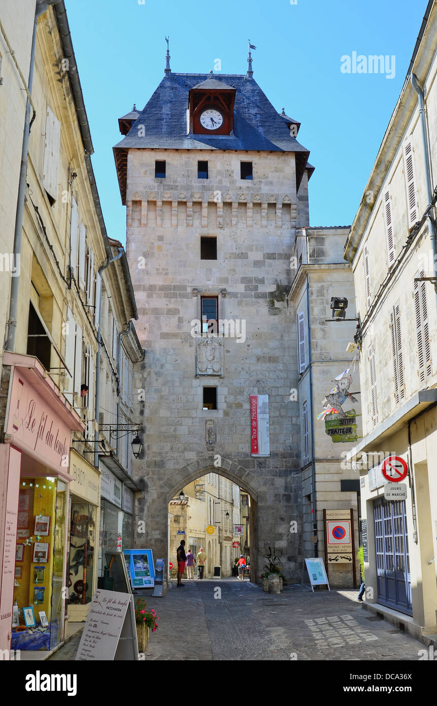 La Grosse Horloge in historic centre of  Saint Jean d'Angely, France,Charente Maritime Stock Photo