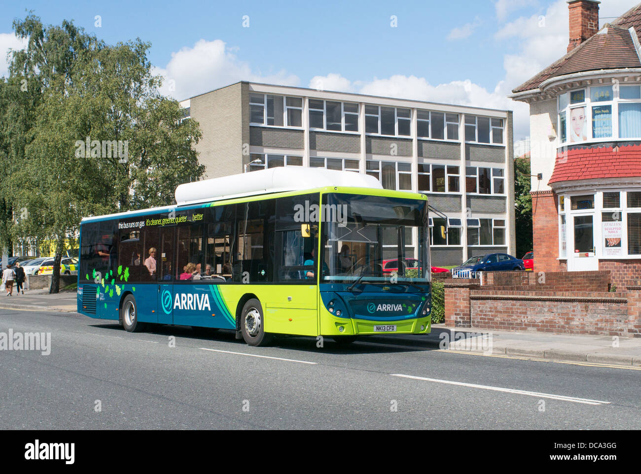 Green public transport, a gas powered Arriva bus seen in Darlington, north east England, UK Stock Photo