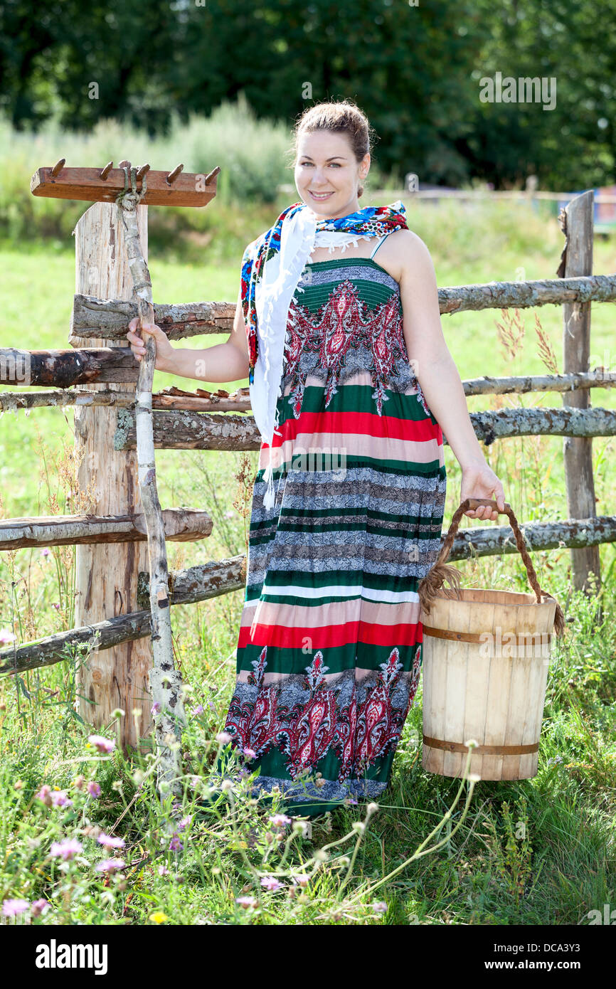 Country Lifestyle In Village Woman In Dress Russian