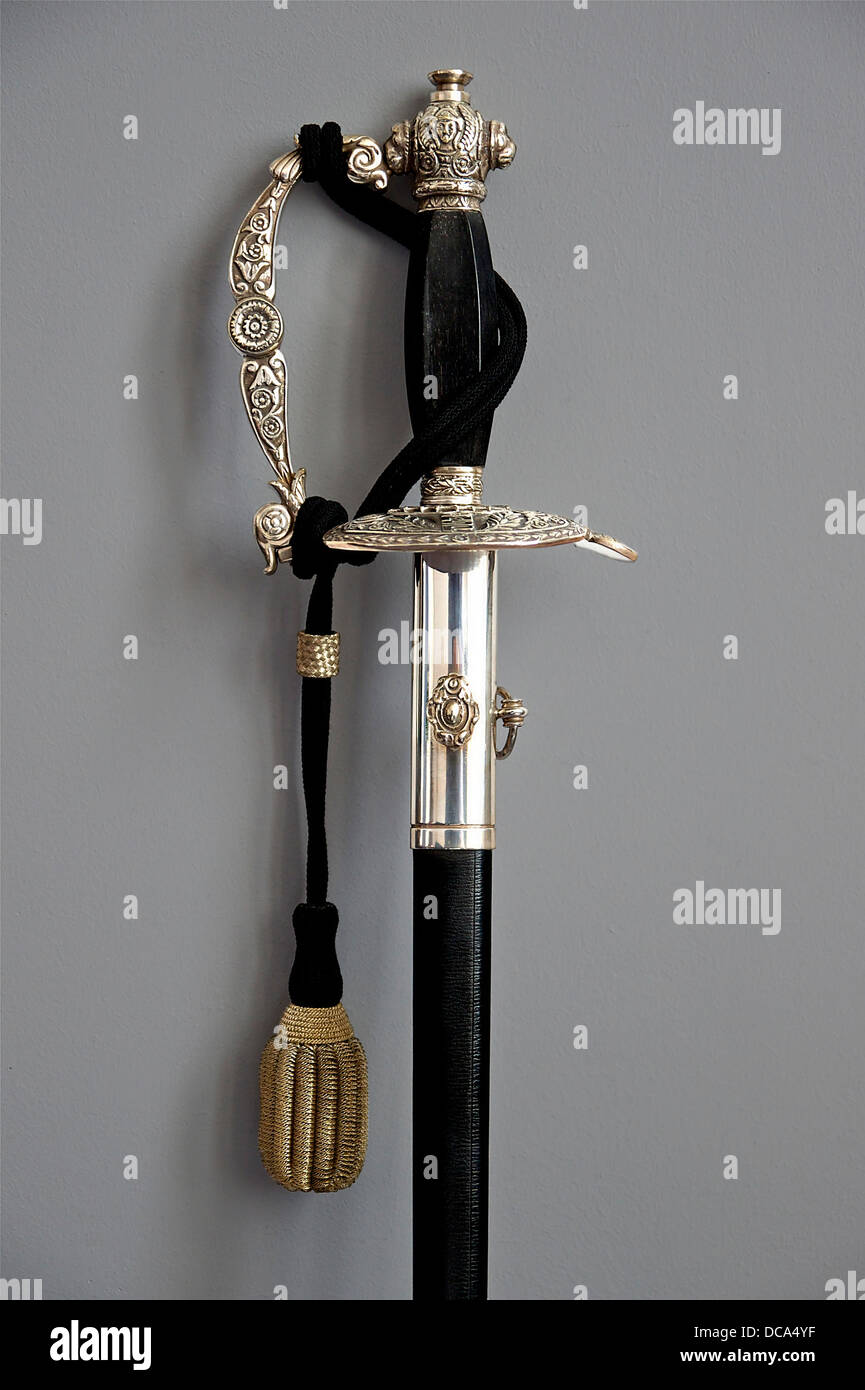 Detail of a ceremonial sword of French Police Commissioner. It is still in use but is brought to the ceremonies of particular pr Stock Photo
