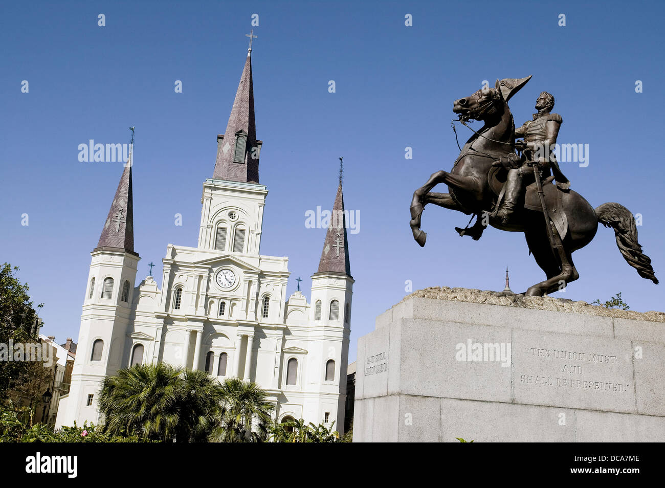 St. Louis Cathedral and General Jackson statue. Jackson Square, New