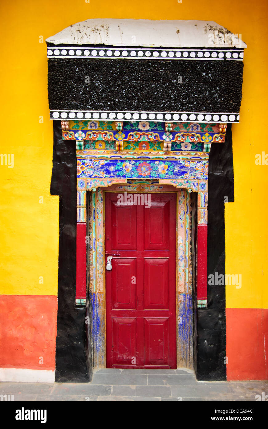 A colourful traditional door at Thiksey monastery Stock Photo