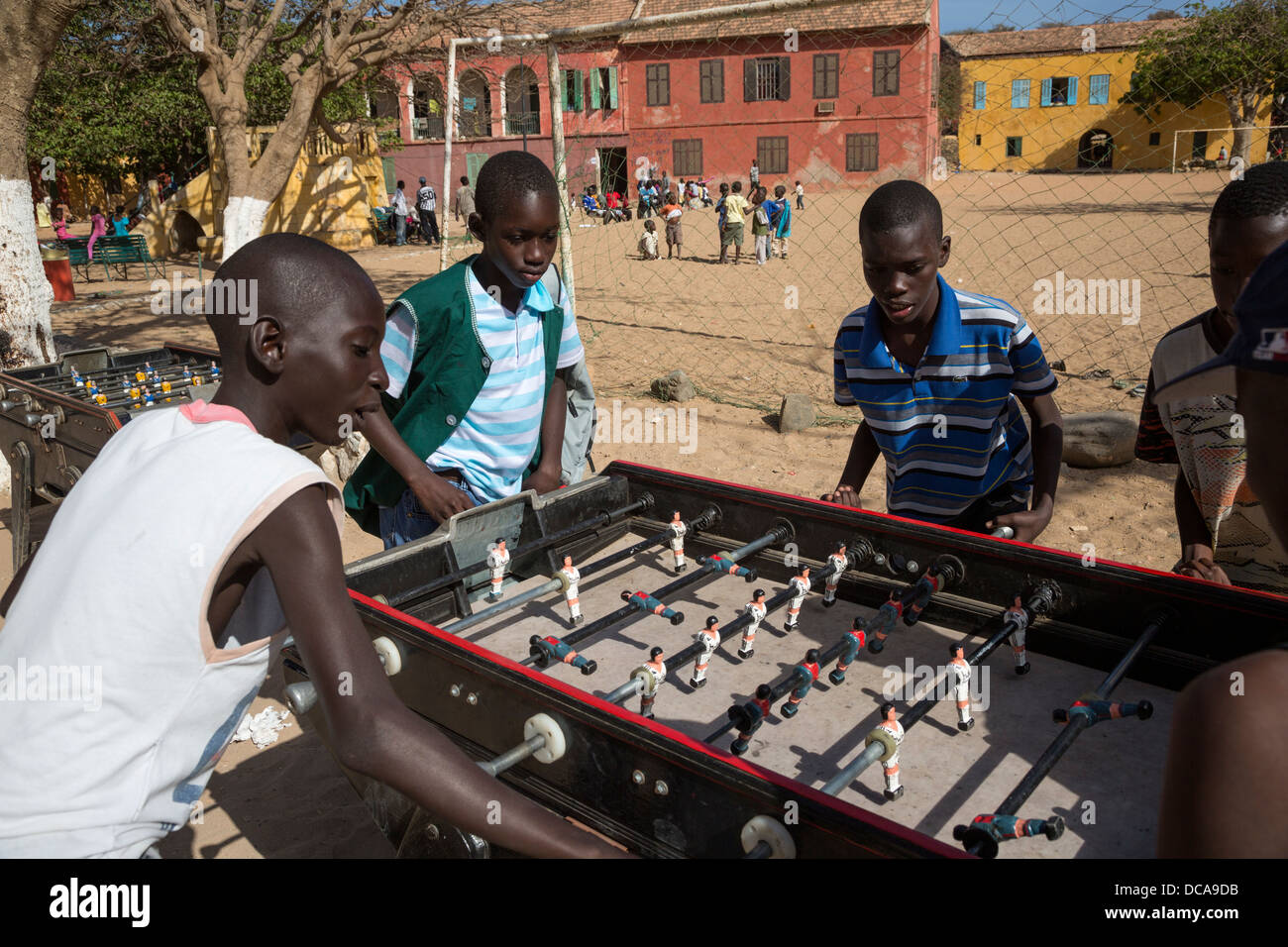 Senegalese Boys Playing Fussball, Goree Island, Senegal. Stock Photo