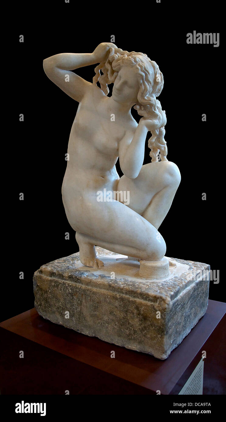 Small statue of Aphrodite bathing, known as the Rhodes Venus. A later remodelling of a statue type of the 3rd century BCE, whose Stock Photo