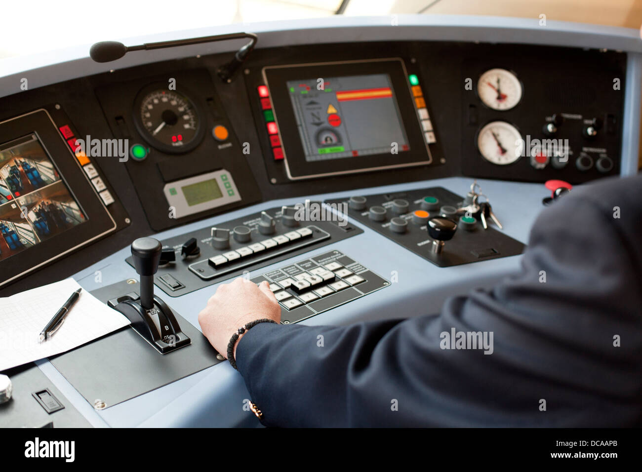 railroad engineer driving the train Stock Photo Alamy