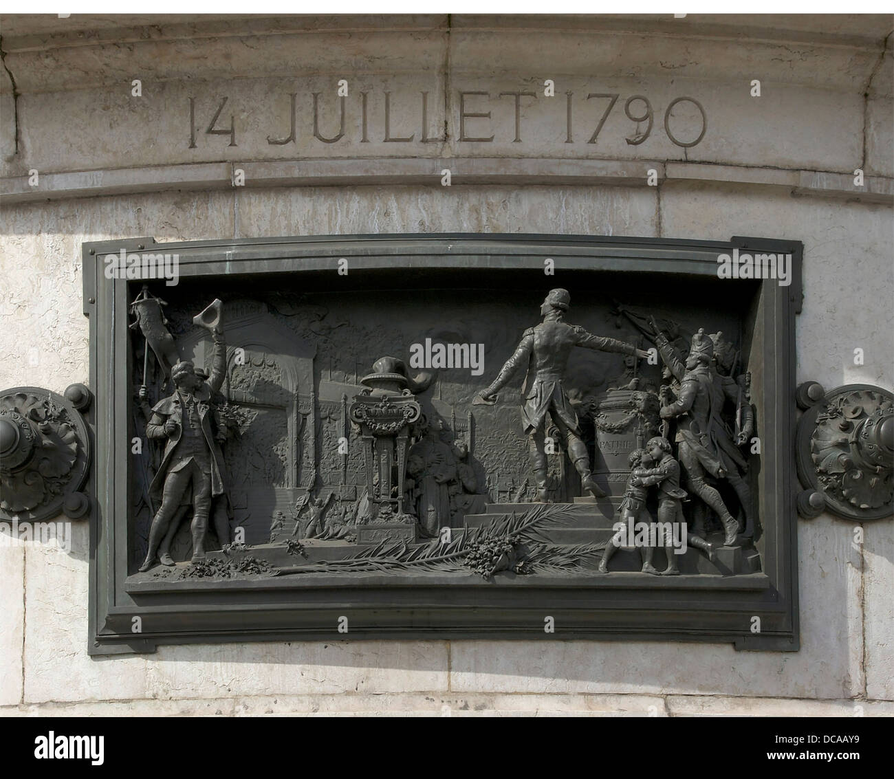 The Fête de la Fédération, 14th july 1790. Bronze relief at the 'Monument to the Republic', Place de la République, Paris Stock Photo