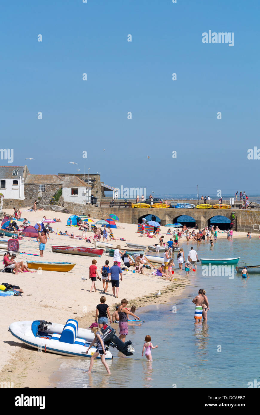 St. Ives harbour beach on a sunny summer day in Cornwall England. Stock Photo