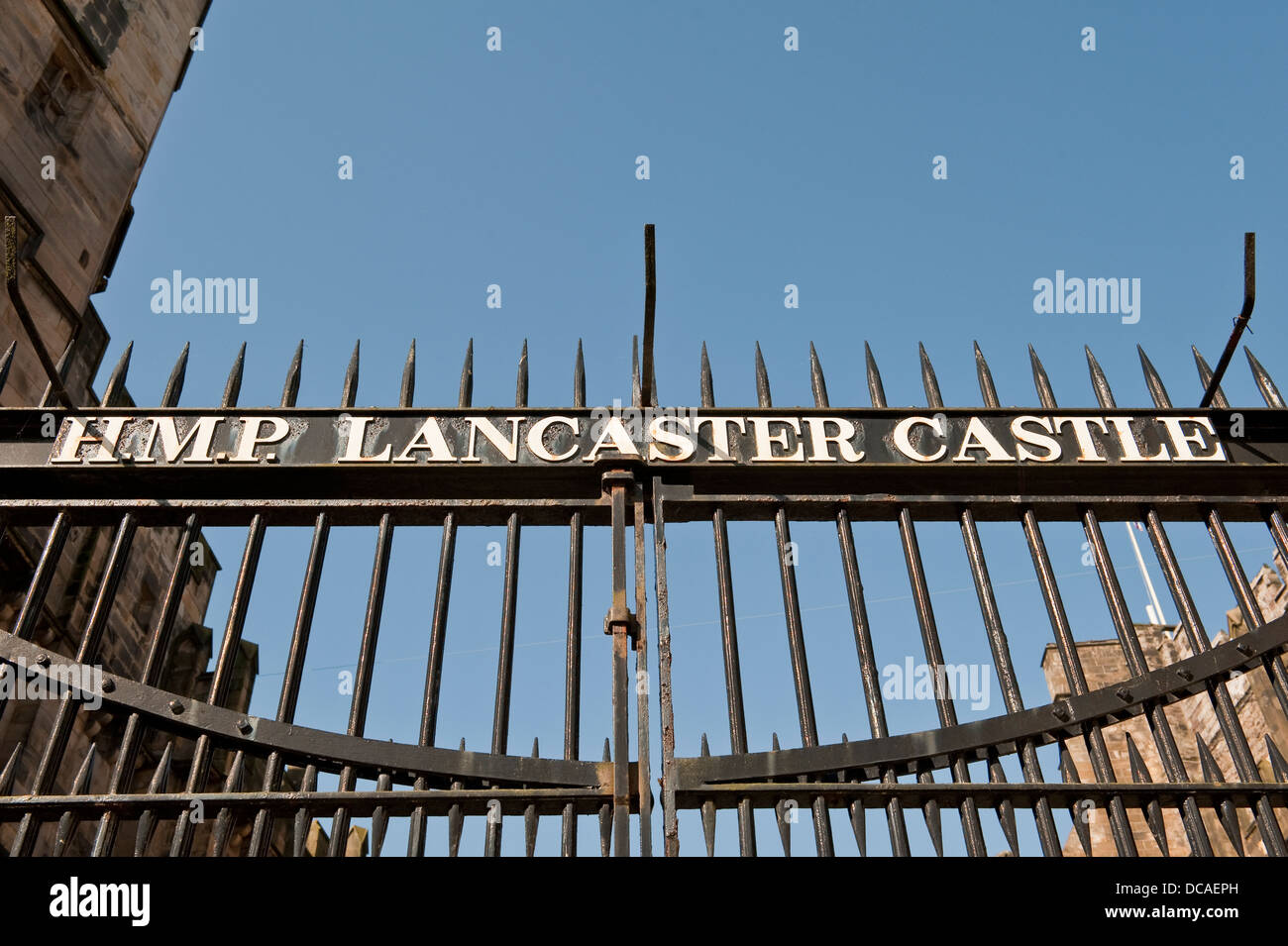 Entrance to the redundant prison at HMP Lancaster Castle, Lancashire, UK. The prison closed in 2011 - parts are now open to the public on guided tours Stock Photo