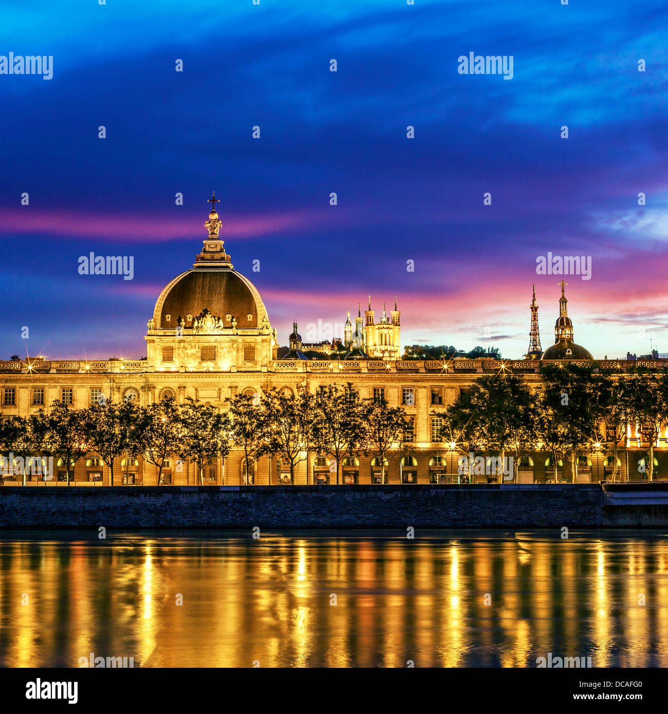 Lyon at sunset with Saone river Stock Photo