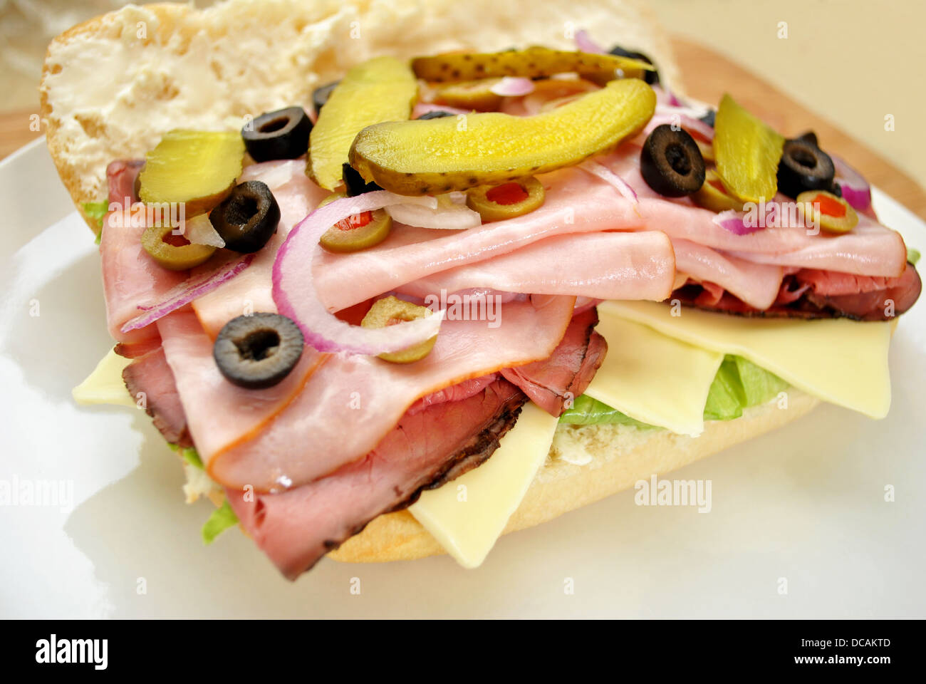 Full Deli Ham Sandwich Stock Photo Alamy