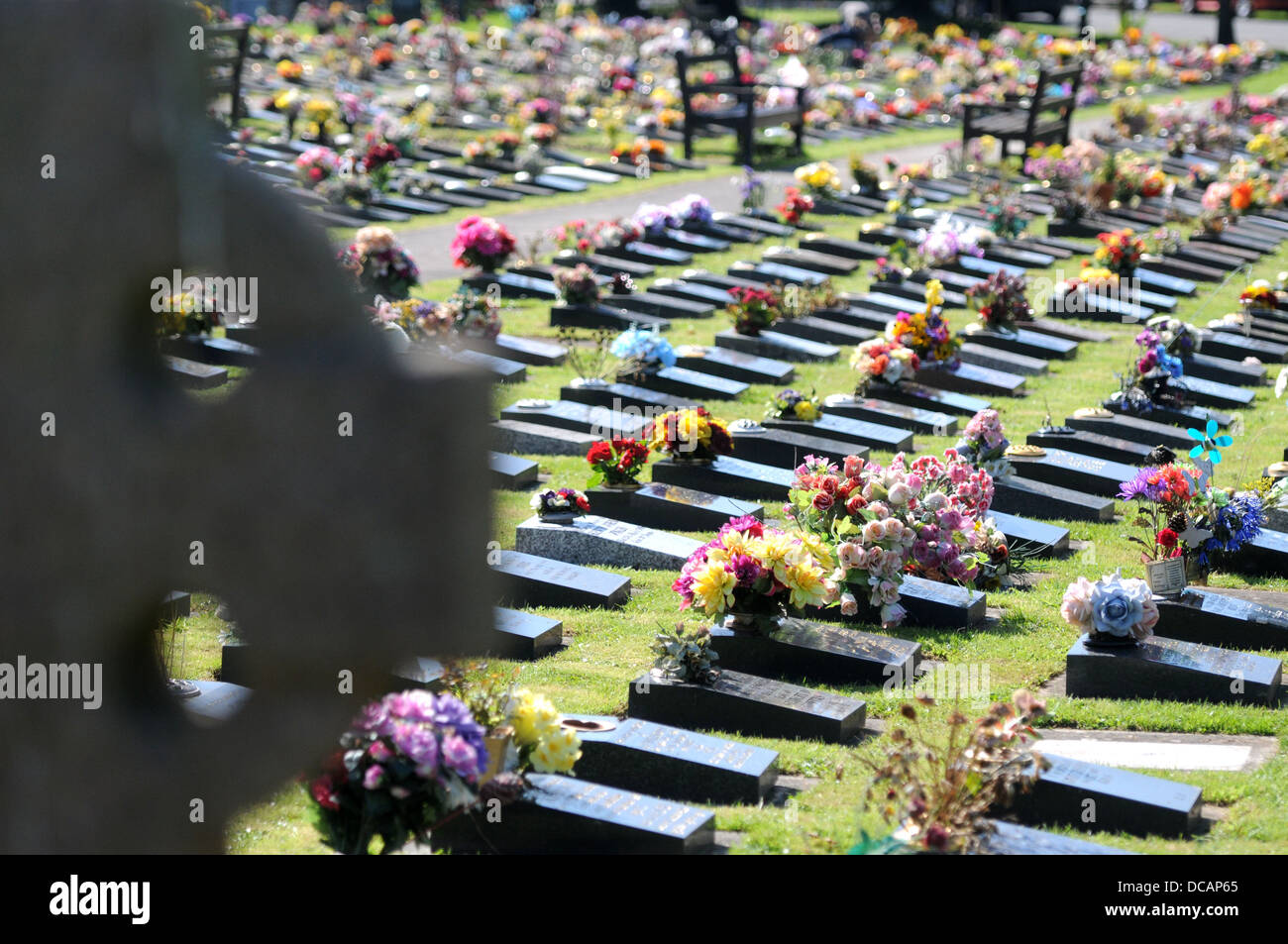 Grave stones at Weston Mill Cemetery in Plymouth. Stock Photo