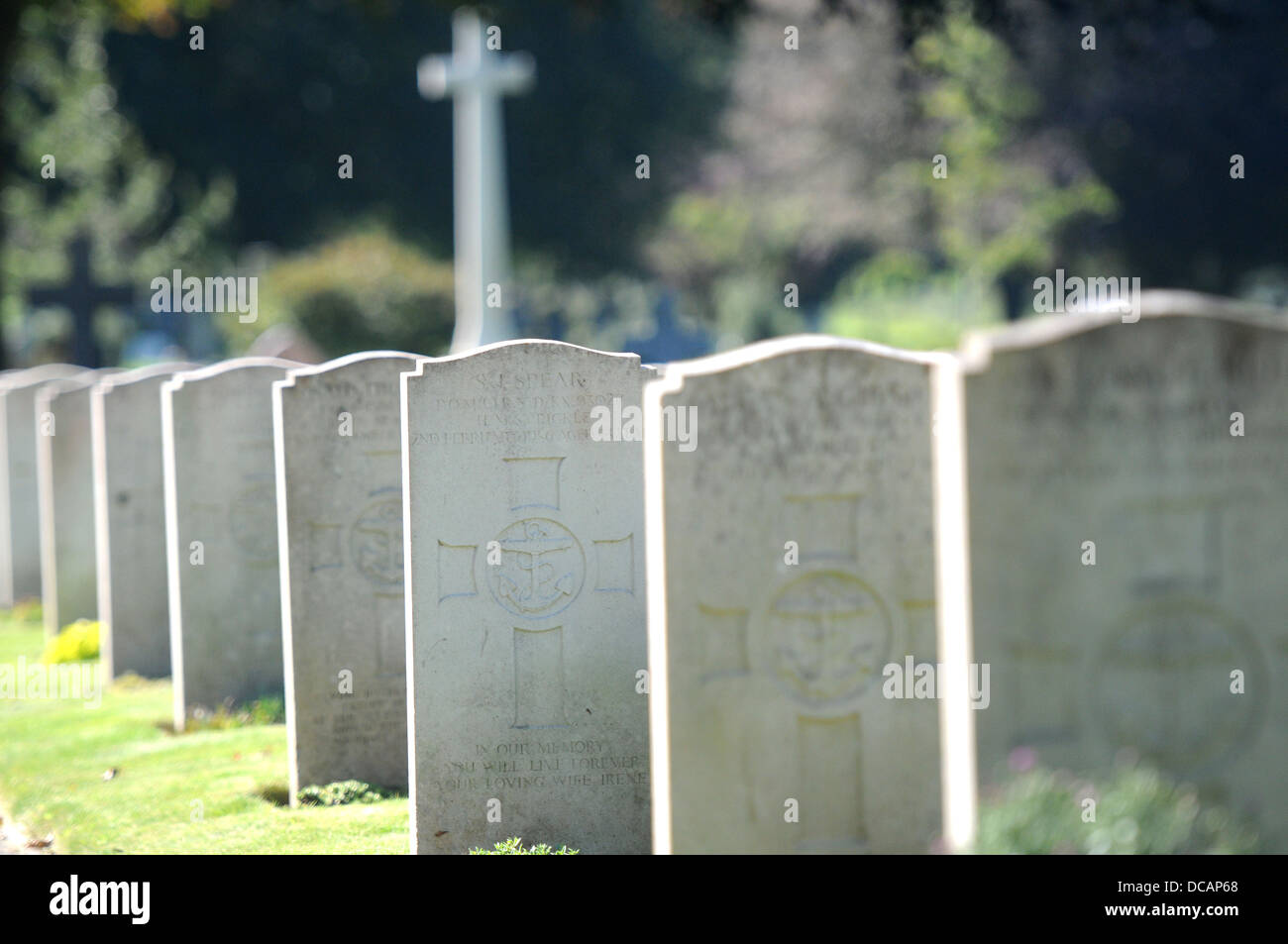 Grave stones at Weston Mill Cemetery in Plymouth. Stock Photo