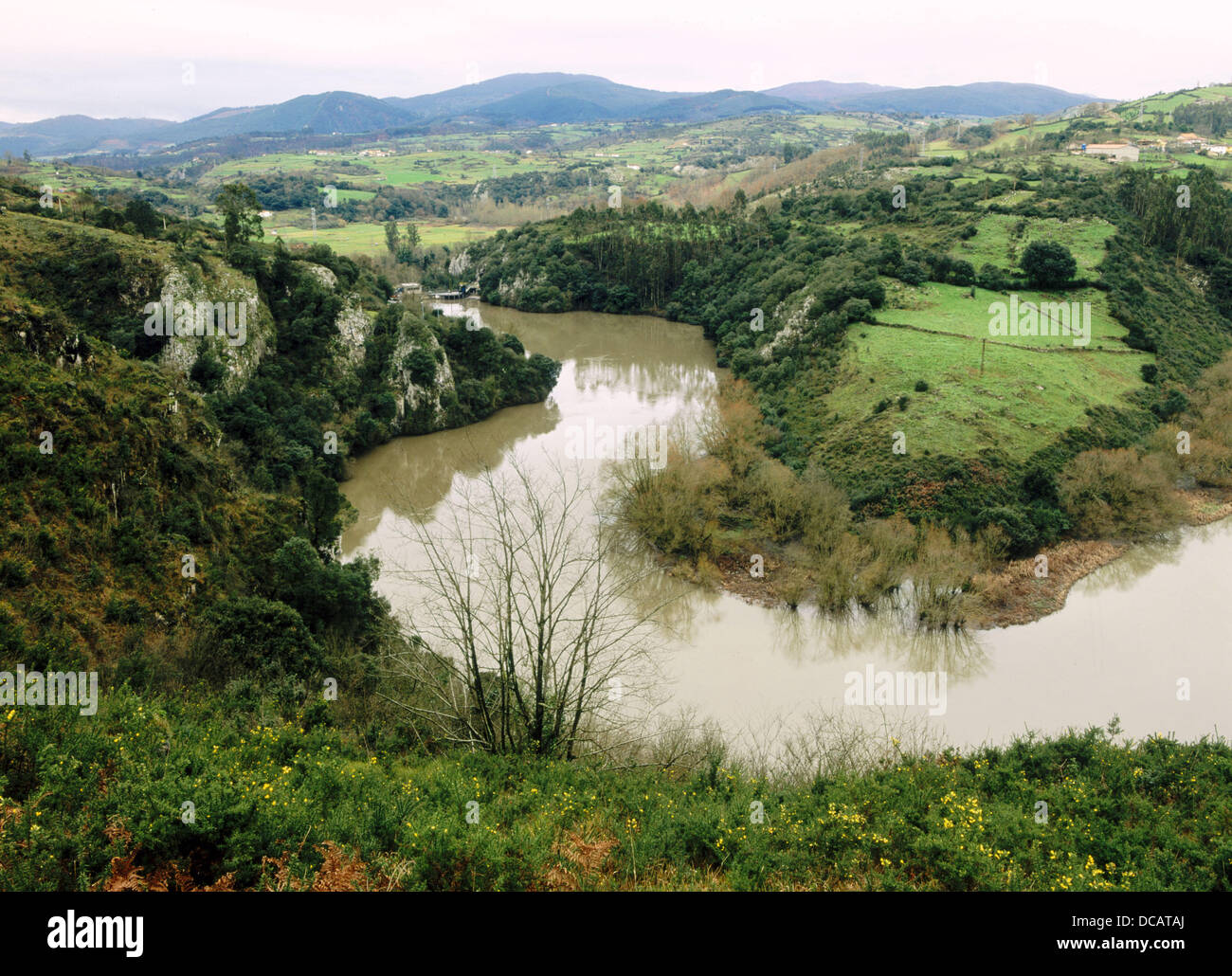 Nora river meanders, Priañes, Las Regueras. Asturias, Spain Stock Photo -  Alamy