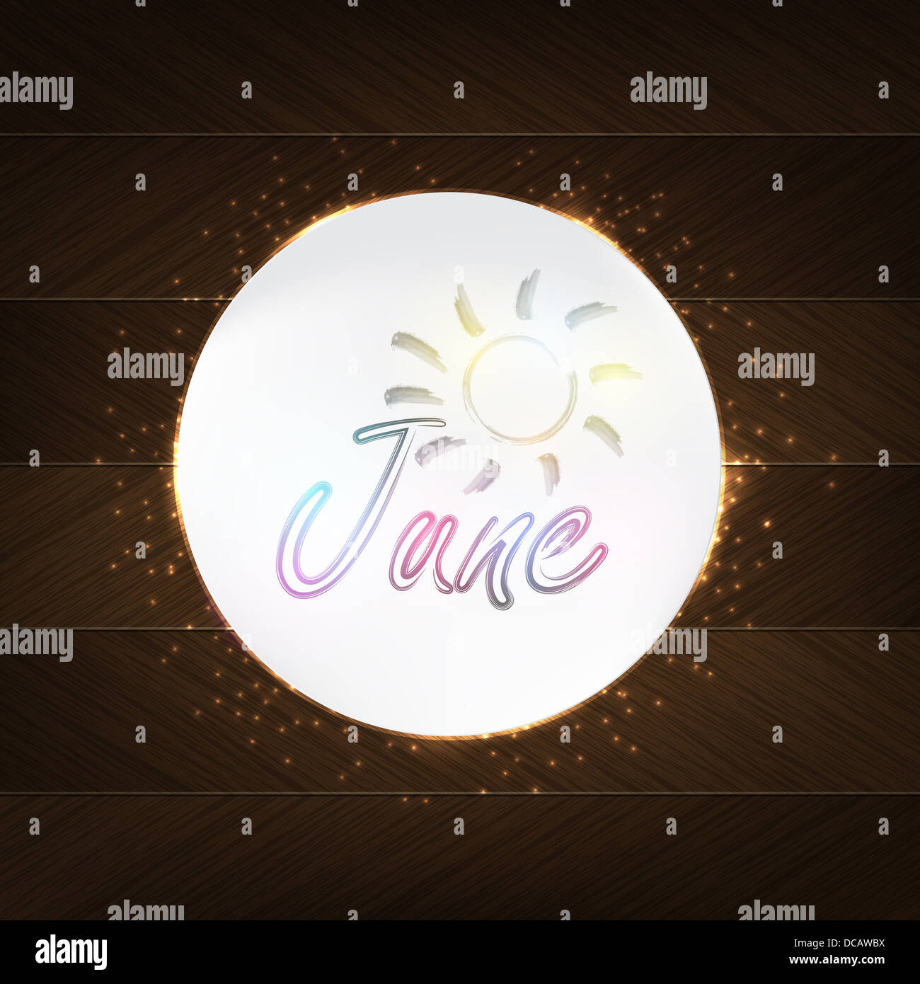June Typography - background in retro style with sun and label Stock