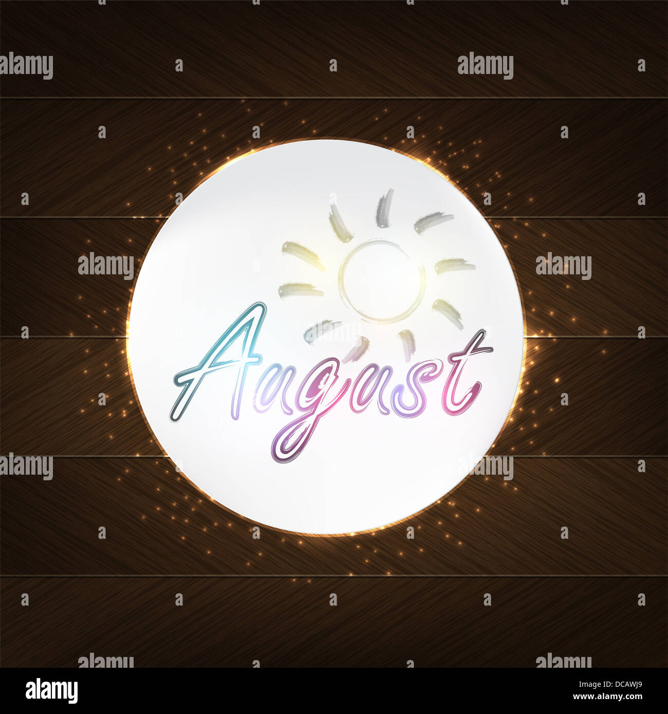 August Typography - background in retro style with sun and label. Stock Photo