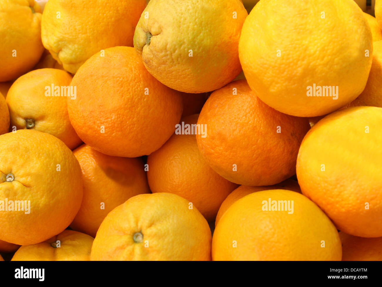 Background of ripe oranges in pile or heap. Stock Photo