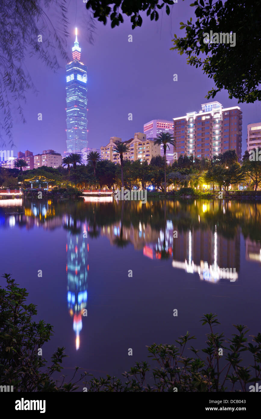 Taipei Skyline from Sun Yat-sen Memorial Park in Taipei, Taiwan. Stock Photo