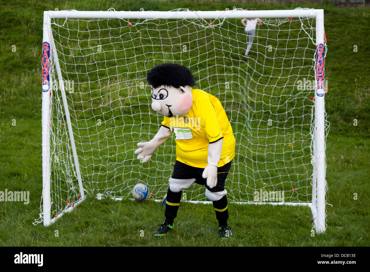 Billy Brewer the Burton Albion Mascot in goal at a Charity event at Tutbury Castle, Staffordshire, England, UK Stock Photo
