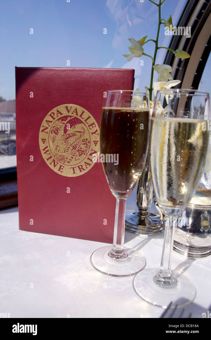 USA, California, Sonoma, Napa Valley Wine Train. Wine Train menu and