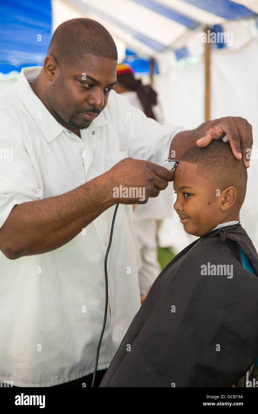 Detroit Michigan Usa A Boy Gets A Haircut At A Back To School