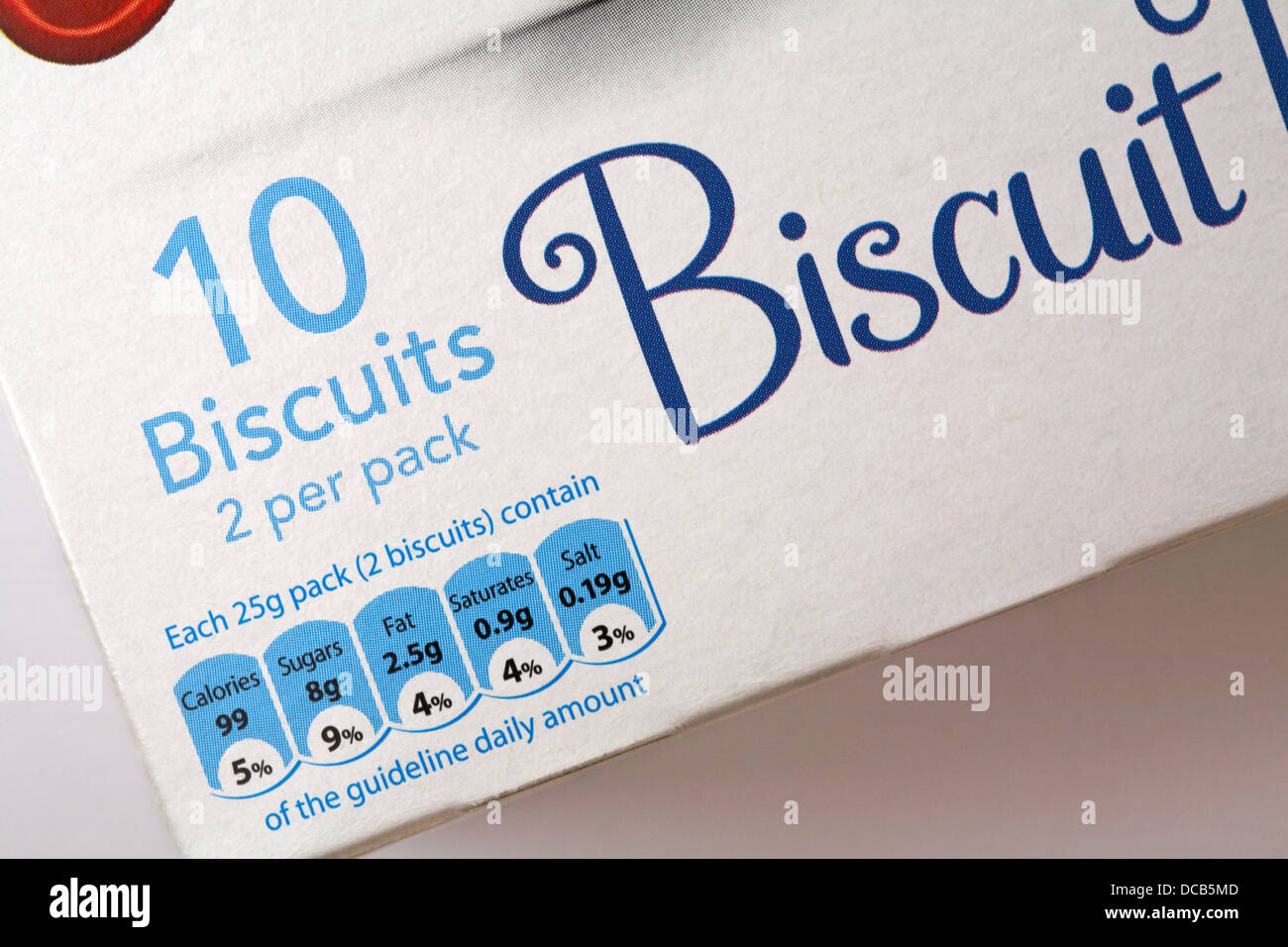 GDA guideline daily amount information on box of biscuits Stock Photo