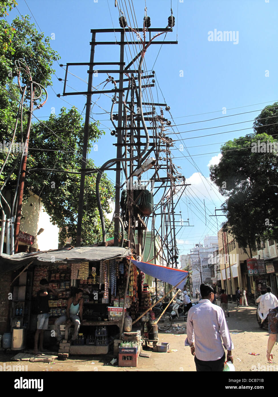 old electricity supply cabling in Varanasi India Stock Photo
