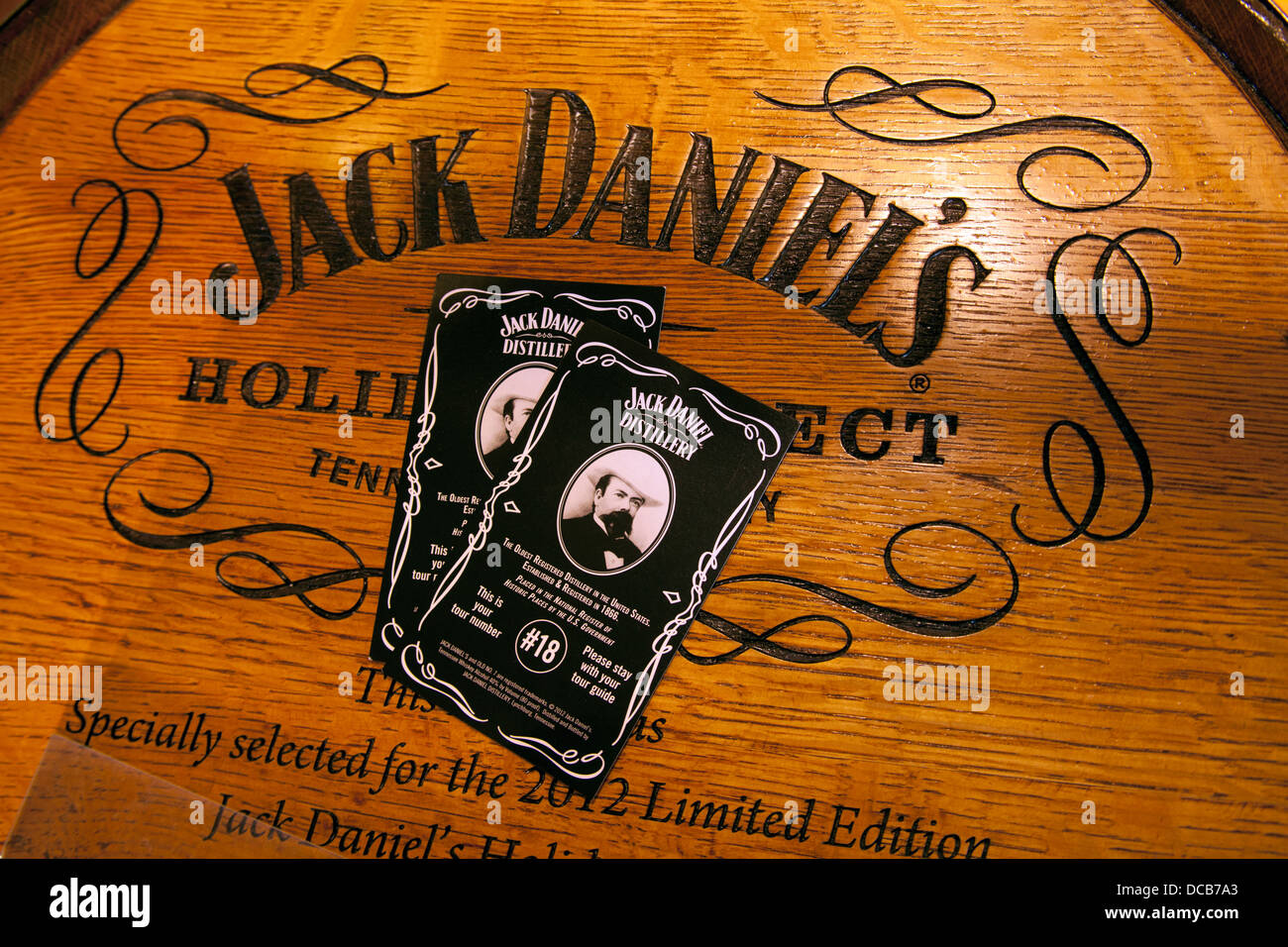 Wooden barrel of Jack Daniel's Whiskey and distillery tour tickets at