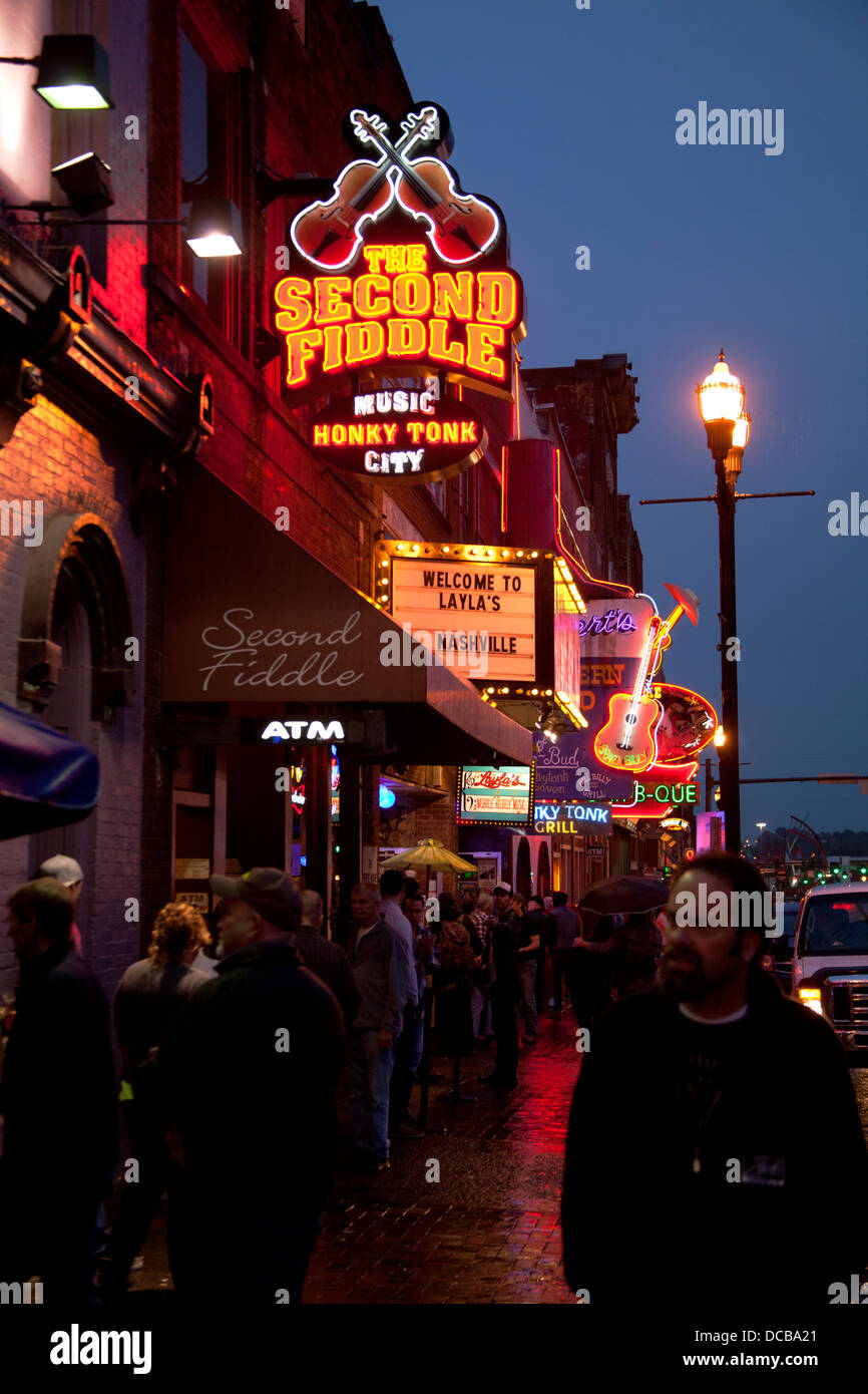 Neon bar signs at night on Main Street in Nashville Tennessee Stock Photo Alamy