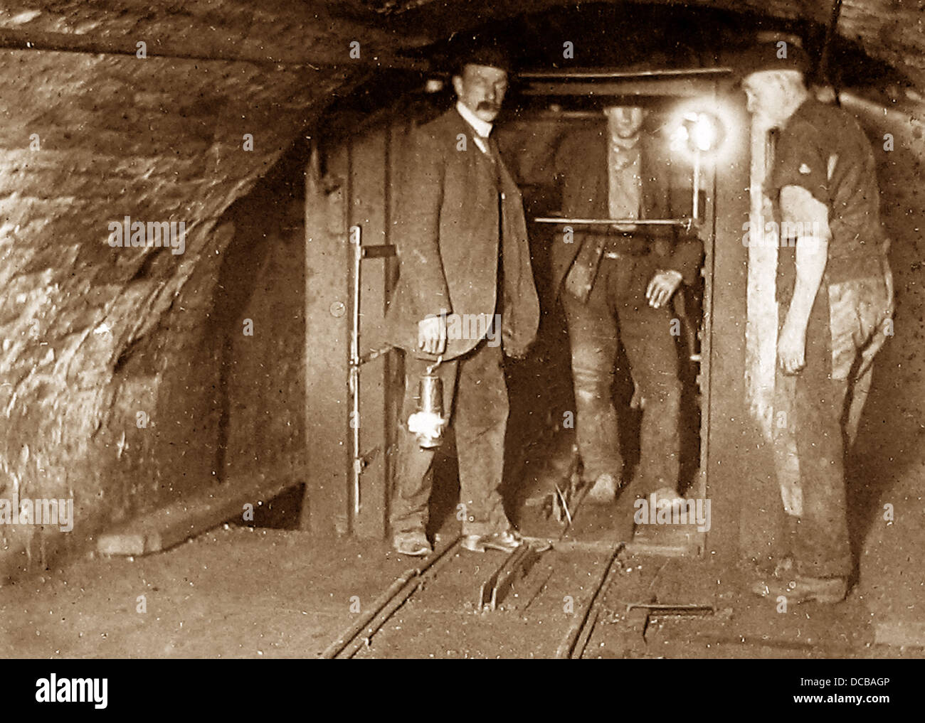 Coal Mining Bottom of the shaft early 1900s Stock Photo