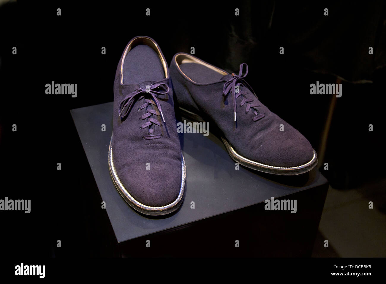 Blue suede shoes owned by Carl Perkins at theCountry Music Hall of Fame and Museum in Nashville Tennessee USA Stock Photo