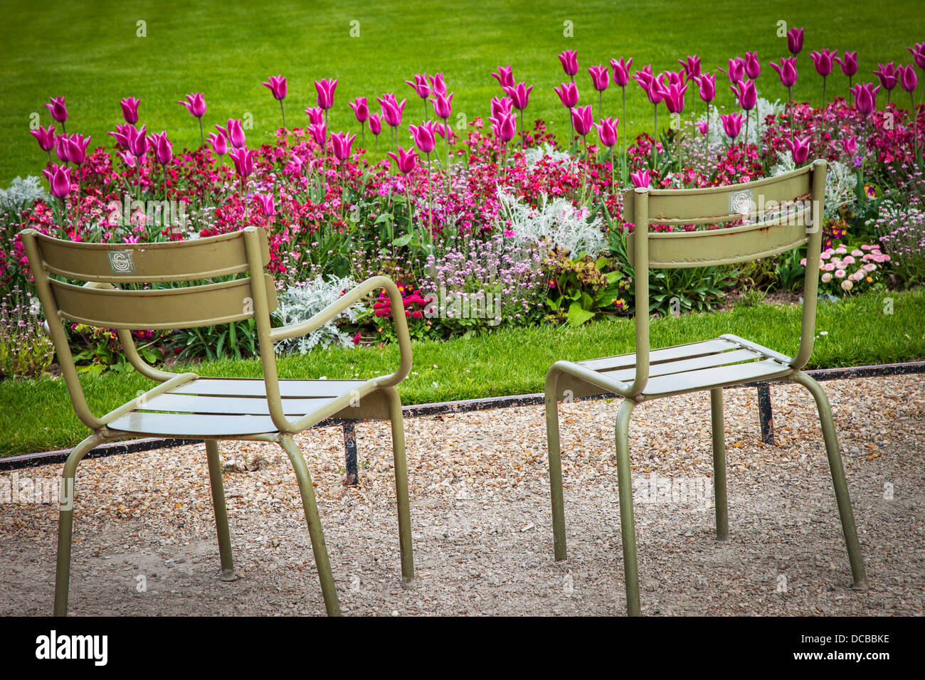 Two chairs in Jardin du Luxemboug, Paris France Stock Photo